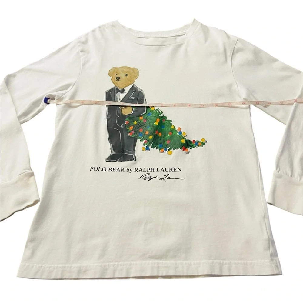 Ralph Lauren Kids White Long Sleeve Tee with Bear Graphic Size 8